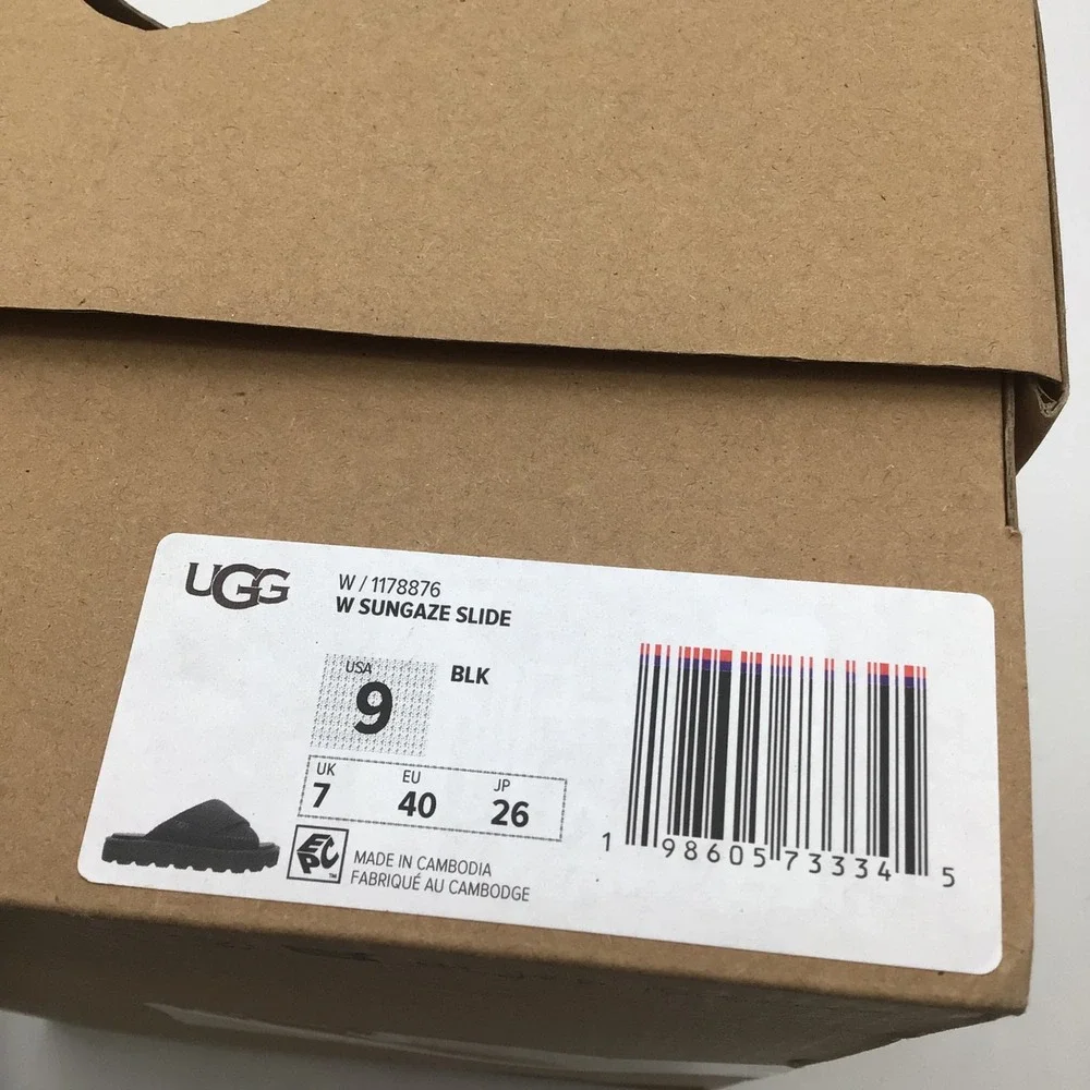 UGG Sungaze Slide Black Suede Platform Sandals Womens Size 9 Cross Strap NEW